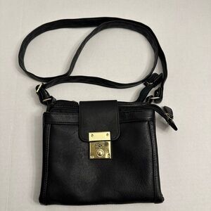 PU Buckle Purse Black‎ Cross-Body Women 7"x8"